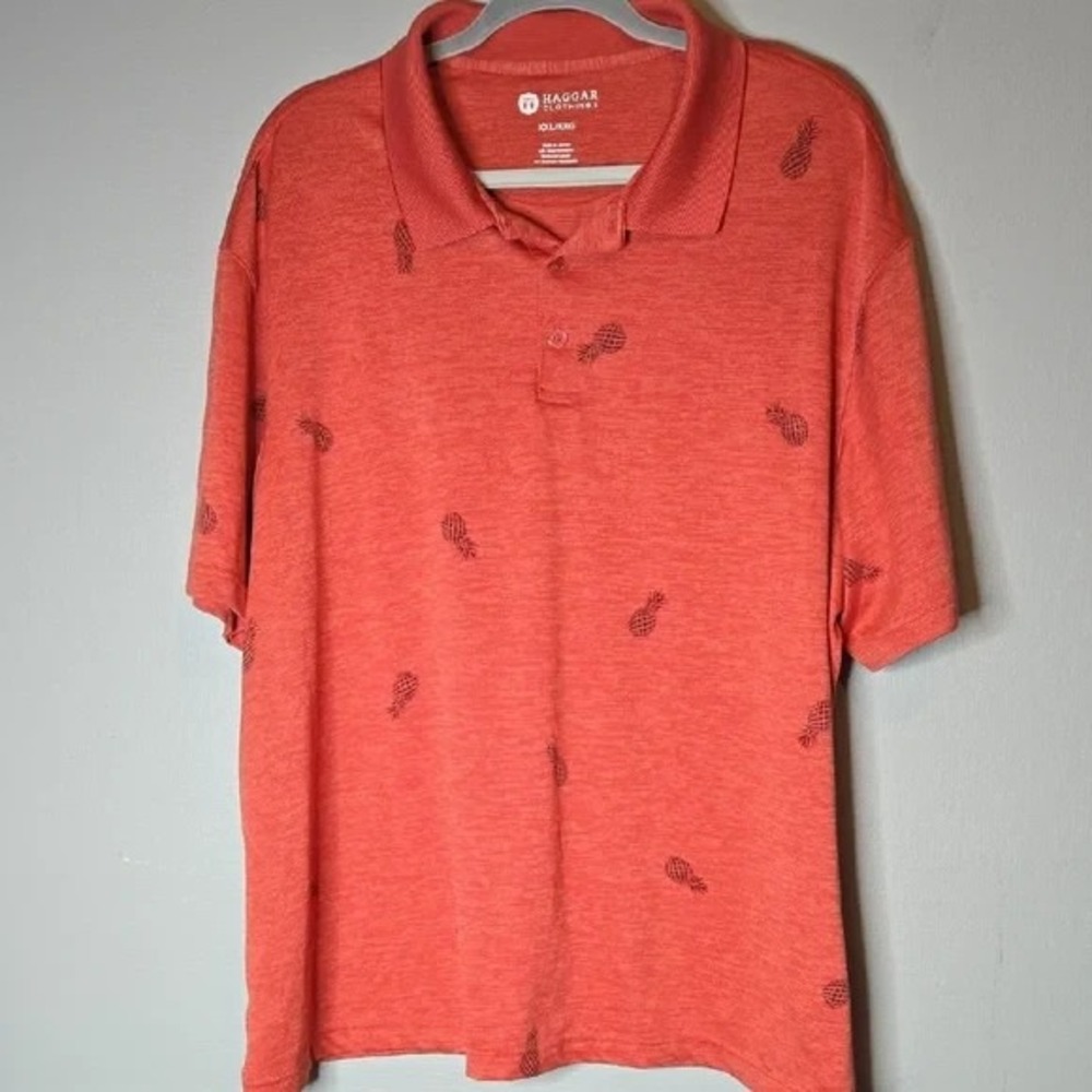 Haggar Short Sleeve Pineapple Polo Shirt, Casual Tropical AOP, Orange, XXL
